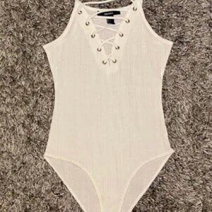 White Lace Up Tank Top Bodysuit